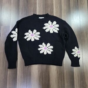Essentiel Antwerp Black And Off White Floral Intarsia Knitted Dahlias Sweater.S